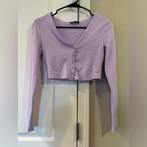 Purple long sleeve button up crop